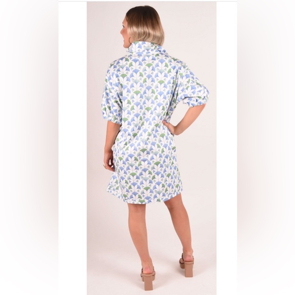 Emily McCarthy Short Sleeve Poppy Dress XXS Maiden Trellis Blue Green Pockets - Picture 4 of 6